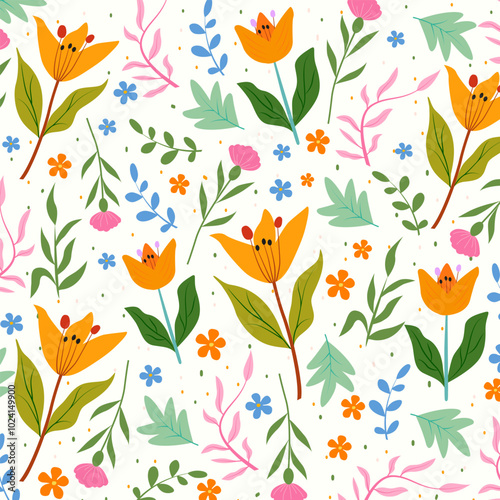 Floral seamless pattern design, art fabric illustration, vector background