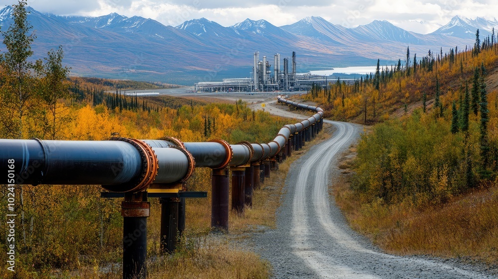 Industrial Pipeline Through Colorful Autumn Landscape Industrial Pipeline Through Colorful Autumn Landscape