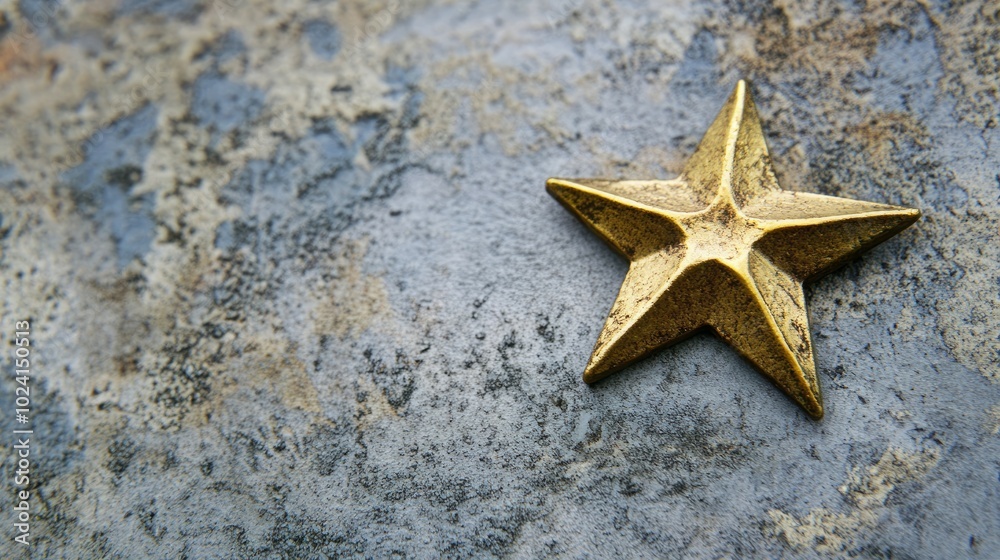 A golden star sits on a textured surface. A golden star sits on a textured surface.