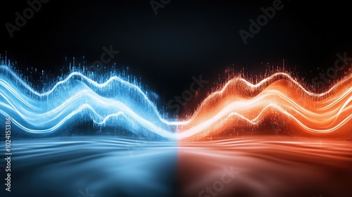 Abstract energy wave in blue and orange on a dark background. photo