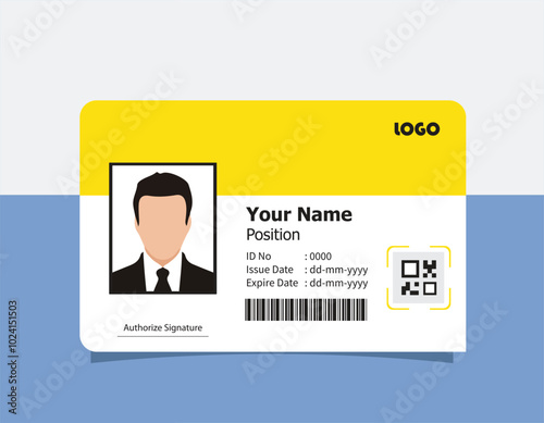 Yellow identity id card design template. Company ID card design for employees. Vector