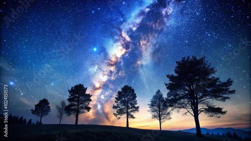 Starry Night Sky with Silhouetted Trees - Captivating Nature Photography