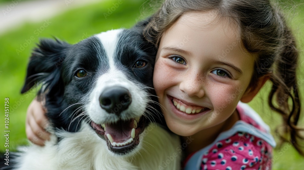 Cheerful Young Girl with Curly Hair Snuggling with Her Happy Brown and White Dog During Sunset Cheerful Young Girl with Curly Hair Snuggling with Her Happy Brown and White Dog During Sunset