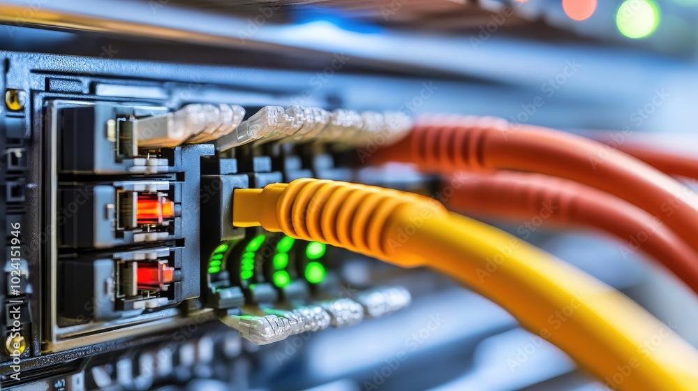 Close-up of Ethernet Cables Connected to Network Switch Close-up of Ethernet Cables Connected to Network Switch
