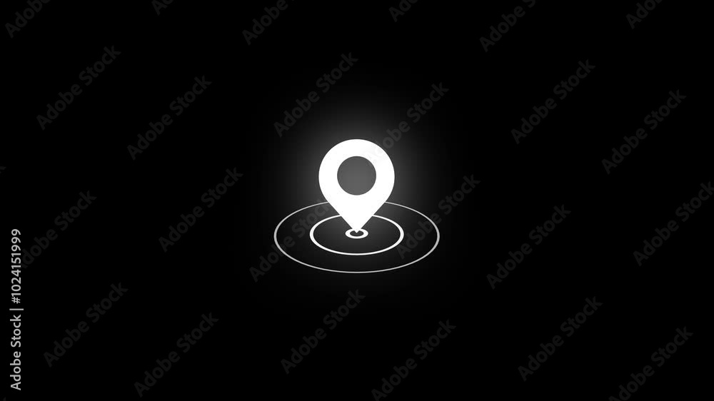 Location indicator and location icon animation. GPS icon in white color on black screen background. Location indicator and location icon animation. GPS icon in white color on black screen background.