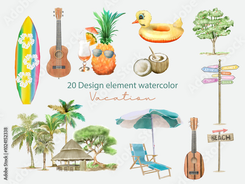 Illustration element of design with travel and vacation watercolor