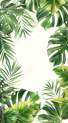 A frame of tropical leaves with space in the center for text