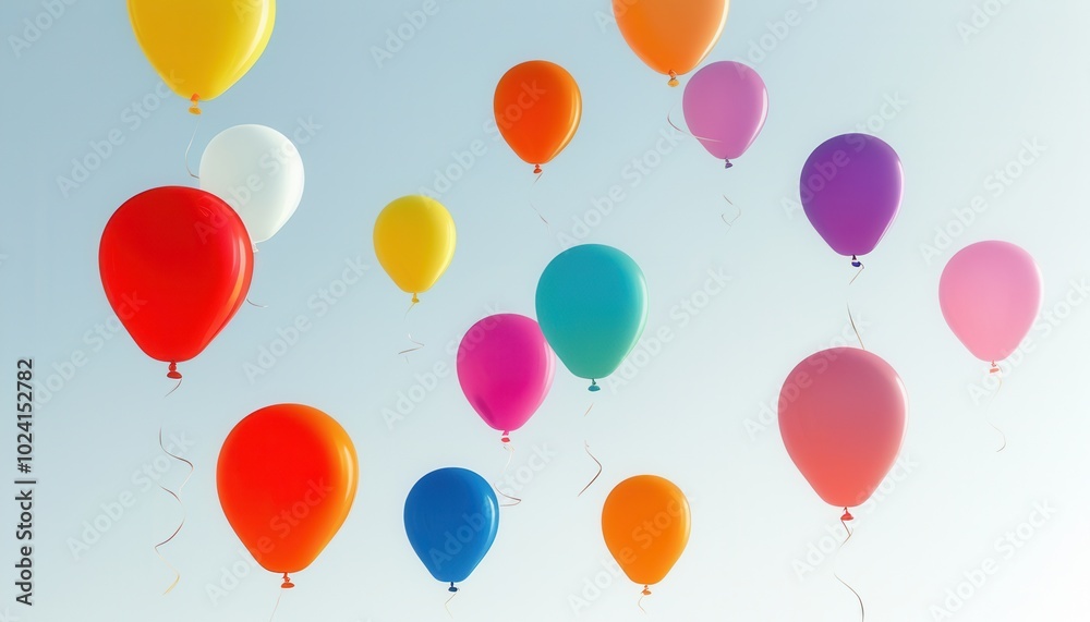 Colorful Balloons Floating in a Clear Sky Colorful Balloons Floating in a Clear Sky