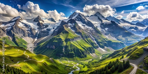 Stunning Groglockner View on the Hochalpenstrasse in Austria: Scenic Alpine Landscape with Majestic Mountains and Clear photo