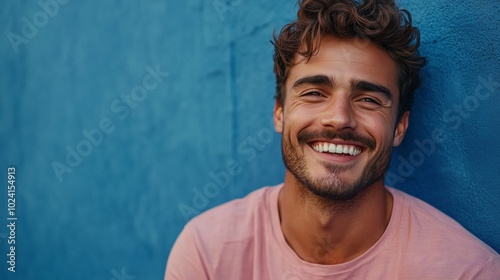 Portrait of a happy handsome man in a shirt with laughing