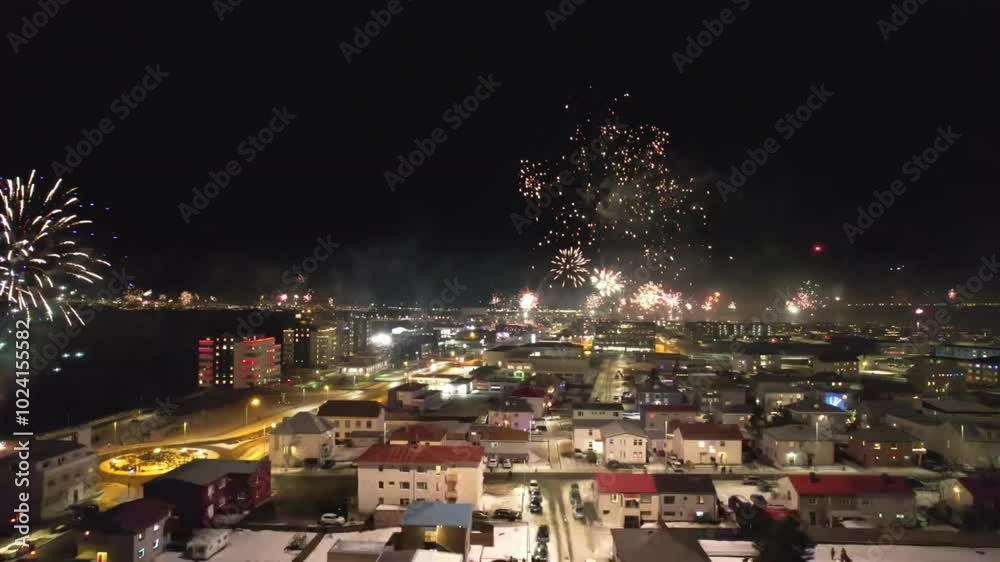 Fireworks on New Year's Eve in Iceland. Filmed with a Drone. Different shots available in my portfolio.