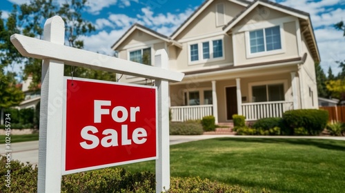 Red "For Sale" Sign in Front of a House