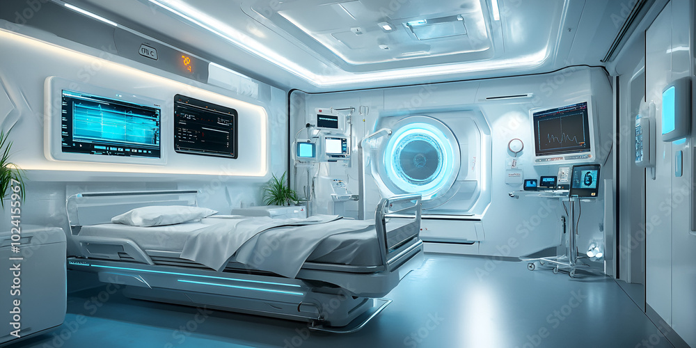 Futuristic Hospital Corridor Equipped with Advanced Medical Technology Futuristic Hospital Corridor Equipped with Advanced Medical Technology