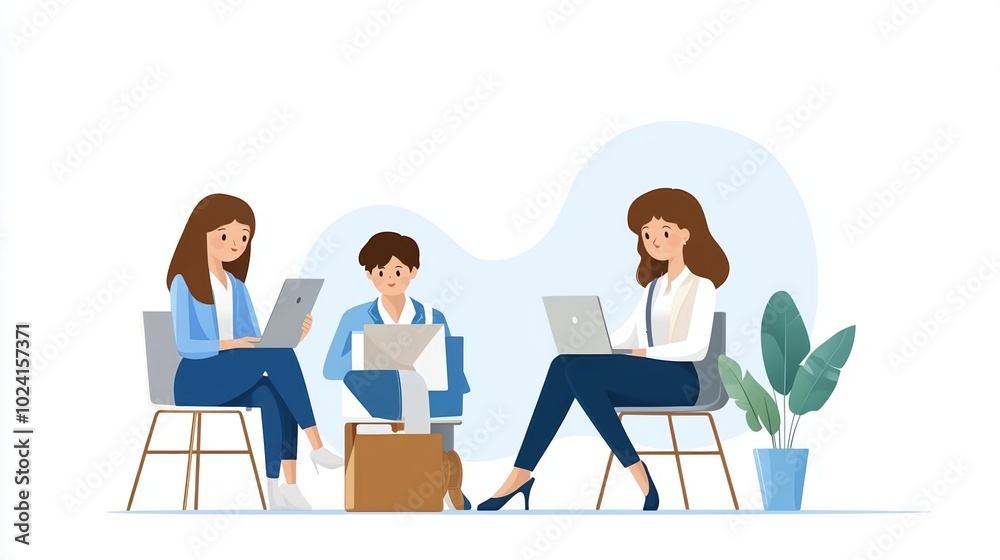 Group of professionals working together on laptops, white isolate background. Group of professionals working together on laptops, white isolate background.