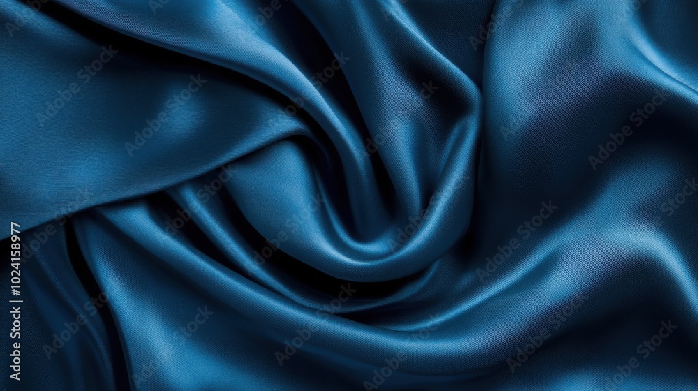 Fototapeta premium Close up of luxurious blue silk fabric with soft, smooth texture