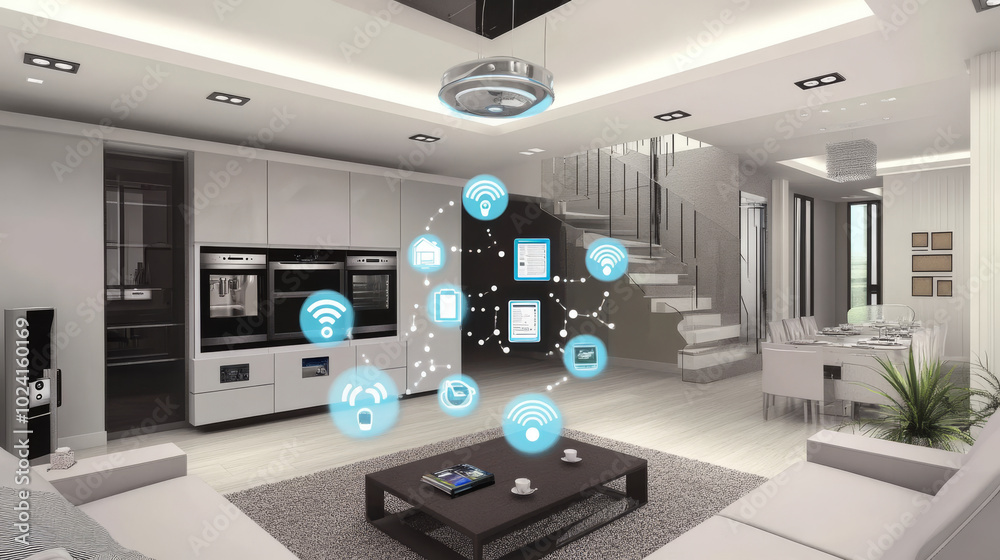 A smart home system uses technology to connect and control appliances through a cloud network. This lets you manage your home digitally, using your phone or a smart hub. A smart home system uses technology to connect and control appliances through a cloud network. This lets you manage your home digitally, using your phone or a smart hub.
