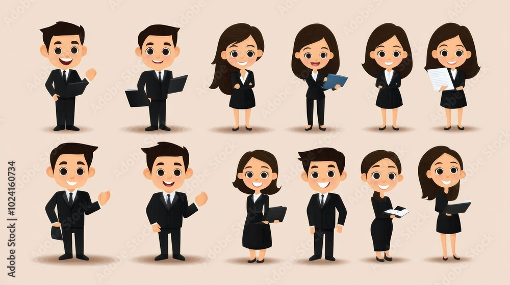 Business staff vector design set, showing characters in different roles like manager, analyst, and assistant Business staff vector design set, showing characters in different roles like manager, analyst, and assistant