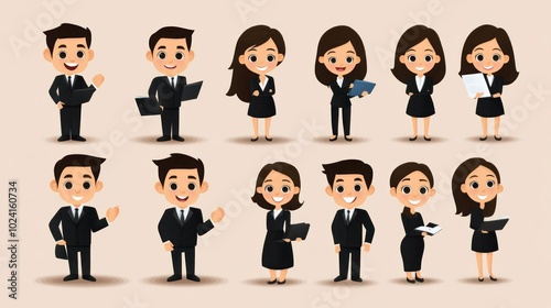 Business staff vector design set, showing characters in different roles like manager, analyst, and assistant