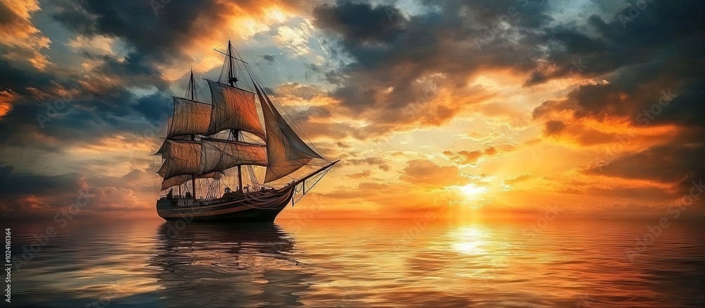 Obraz premium Sailing into the Golden Sunset