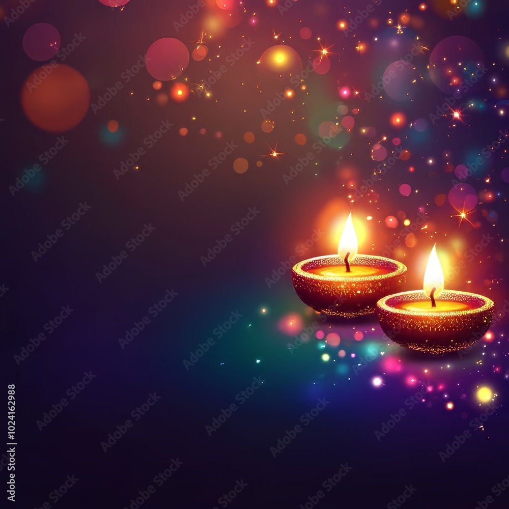 Diwali celebration background with colorful lights and open space for text or branding. Diwali celebration background with colorful lights and open space for text or branding.