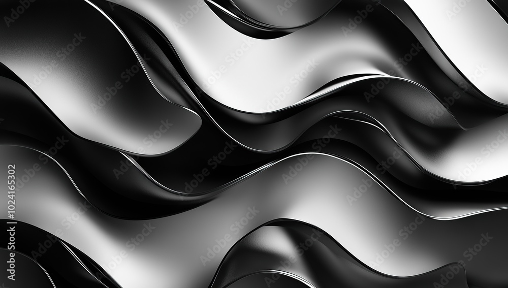 Abstract black and white background with wavy metal shapes Abstract black and white background with wavy metal shapes