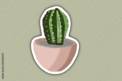 Green cactus sticker illustration with a creative and cheerful design photo