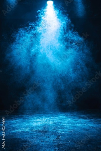 Mysterious blue mist illuminated by a spotlight, creating an atmospheric and enchanting environment for creative projects.