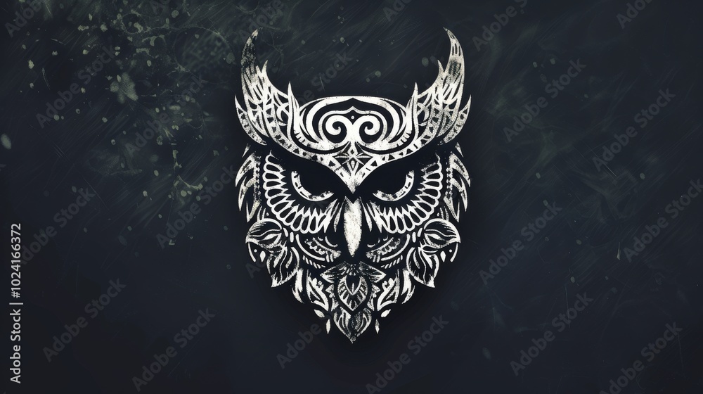 Minimalist owl head adorned with intricate tribal designs.