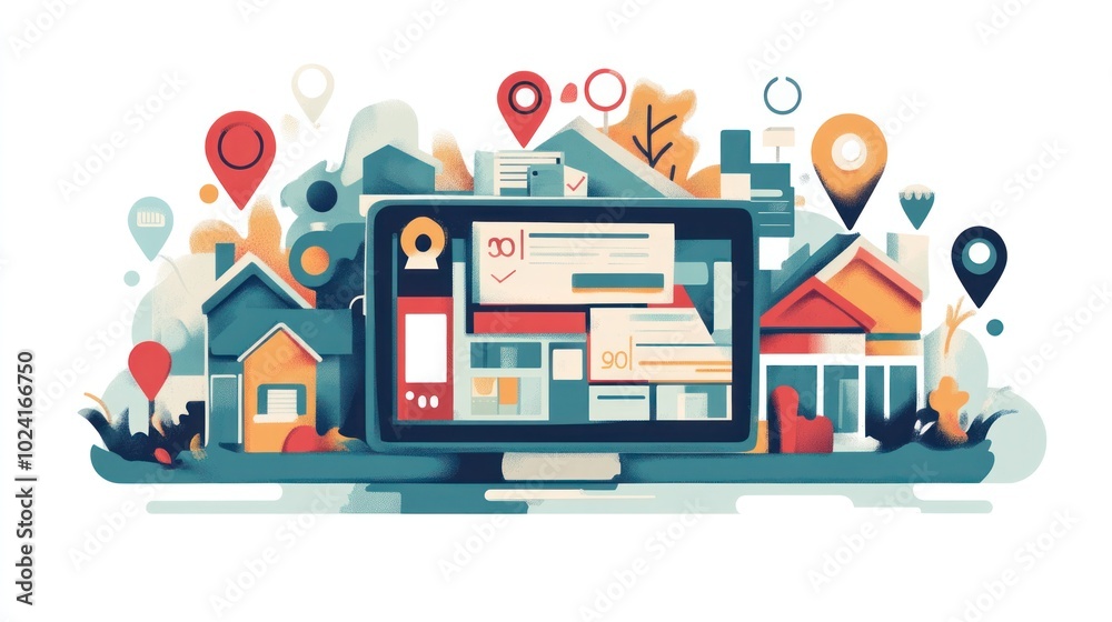 Digital marketing local SEO vector set, featuring tools and strategies for improving search rankings for small businesses