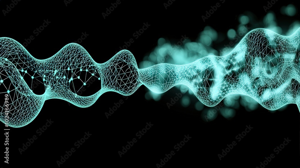 Abstract Turquoise Network Wave on Black Background Technology Digital Futuristic Des Abstract Turquoise Network Wave on Black Background Technology Digital Futuristic Des