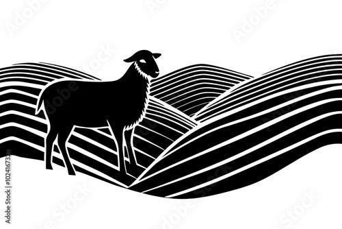 sheep on hills  silhouette vector illustration