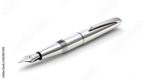 Elegant Silver Fountain Pen Isolated on White Background 