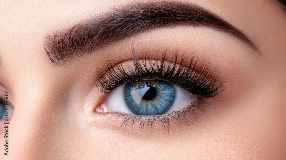Close up of Beautiful Blue Eye with Long Eyelashes and Perfect Eyebrows Close up of Beautiful Blue Eye with Long Eyelashes and Perfect Eyebrows