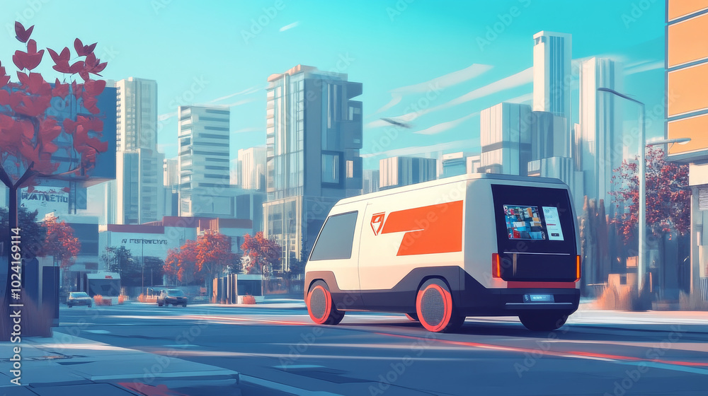 A self-driving van delivers packages to specific addresses in a city.You can track the van's location and order details using a smartphone app.This shows how delivery services could work in the future A self-driving van delivers packages to specific addresses in a city.You can track the van's location and order details using a smartphone app.This shows how delivery services could work in the future