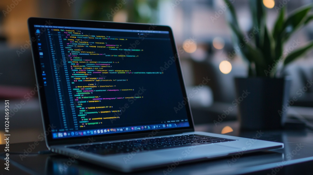 Building websites and apps that work on any device. The image shows a laptop with code and symbols related to internet technology, search engine optimization, and website design. Building websites and apps that work on any device. The image shows a laptop with code and symbols related to internet technology, search engine optimization, and website design.