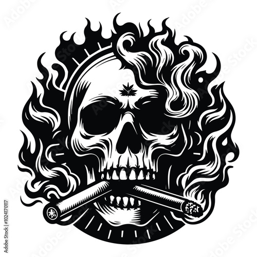 A detailed vector image featuring a skull wearing a crown and smoking a cigar, representing a bold and edgy aesthetic. photo