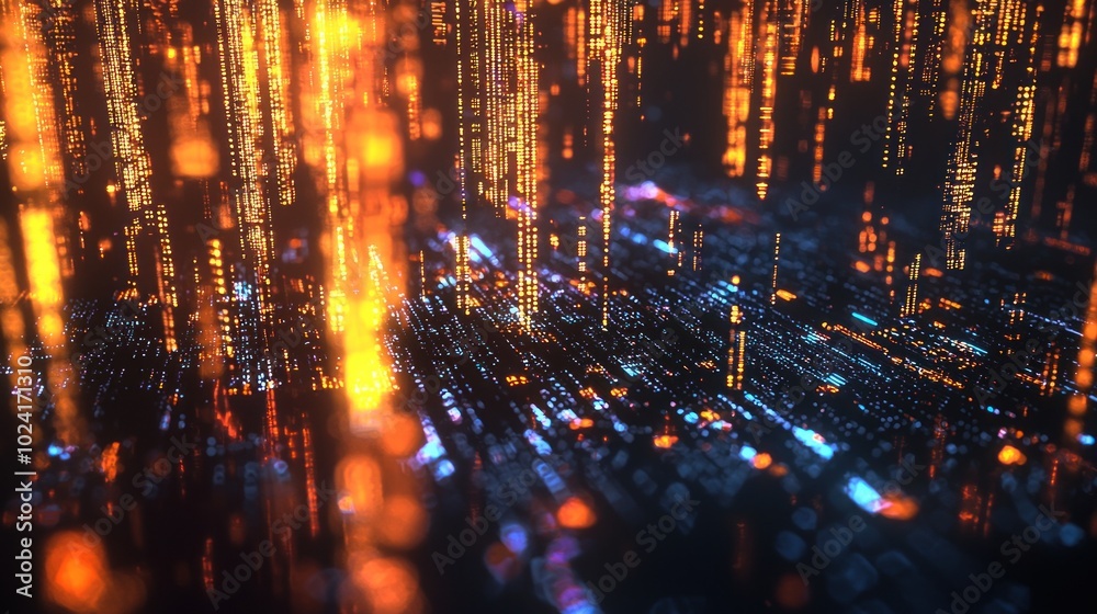Digital Binary Stream with Glowing Particles Digital Binary Stream with Glowing Particles