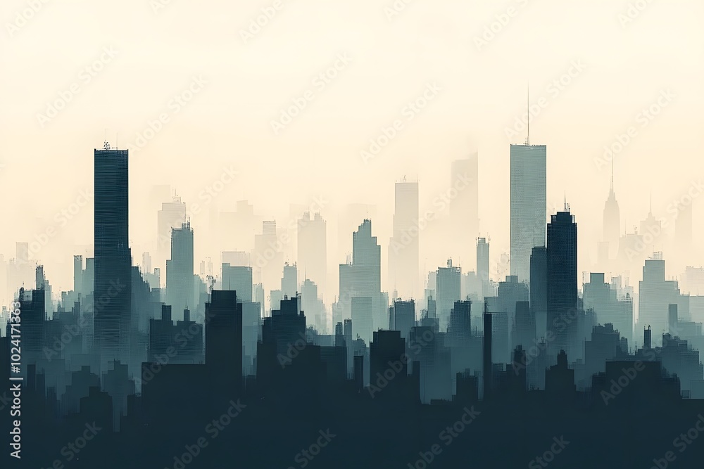 A Silhouetted Cityscape with Hazy Skies A Silhouetted Cityscape with Hazy Skies