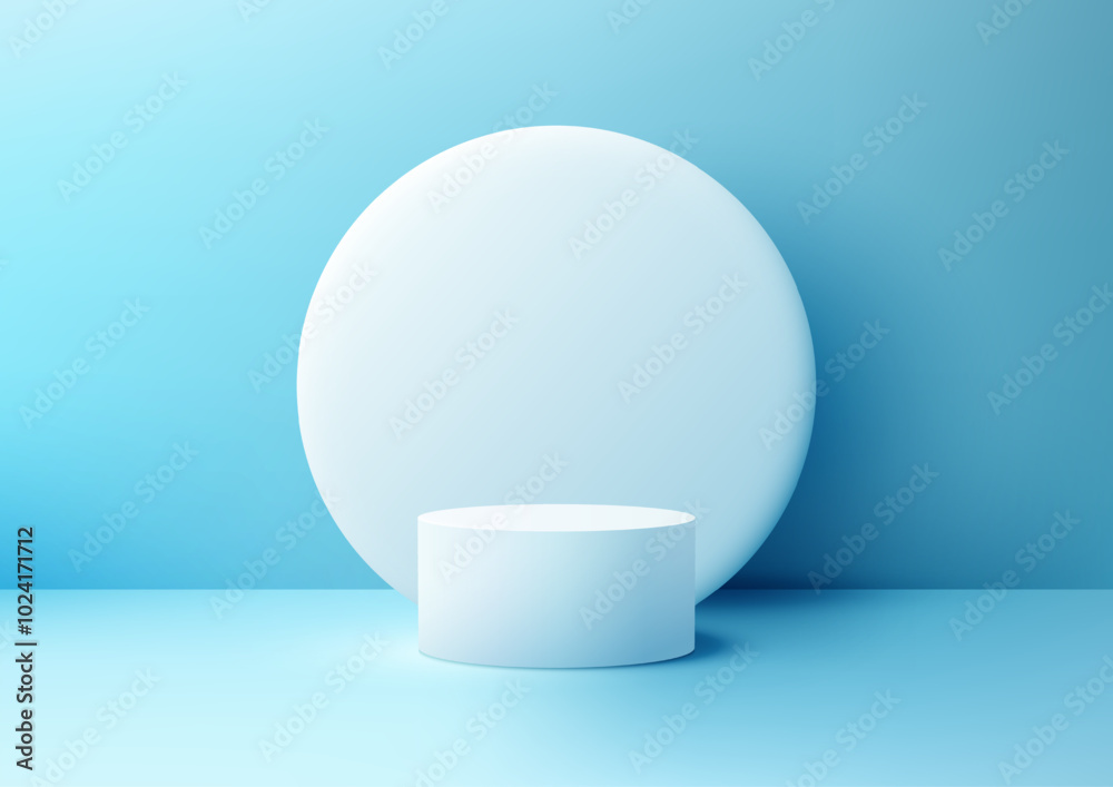 Minimalist White Podium with Circle on Light Blue Background for Product Display, Mockup and Showcase for Cosmetics or Jewelry, Clean, Modern, Geometric Design Minimalist White Podium with Circle on Light Blue Background for Product Display, Mockup and Showcase for Cosmetics or Jewelry, Clean, Modern, Geometric Design