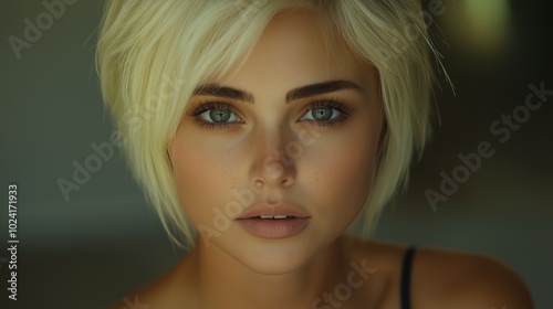 Platinum blonde woman with ...