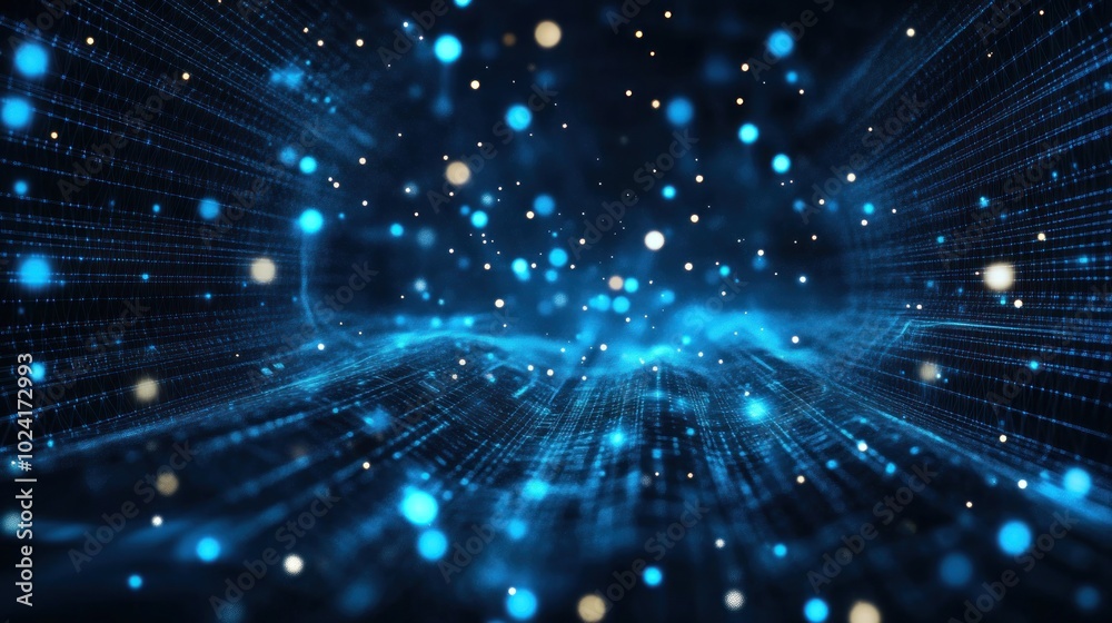 Obraz premium Abstract Digital Background with Blue Particles and Light