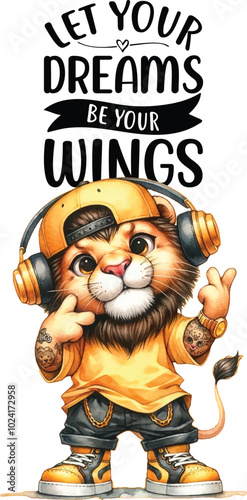 Let your dreams be your wings quote with lion