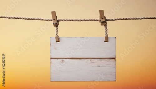 Wooden sign hanging from a rope 5 photo