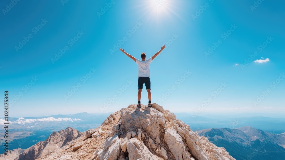 Person on Mountain Top Embracing the Sunlight Person on Mountain Top Embracing the Sunlight