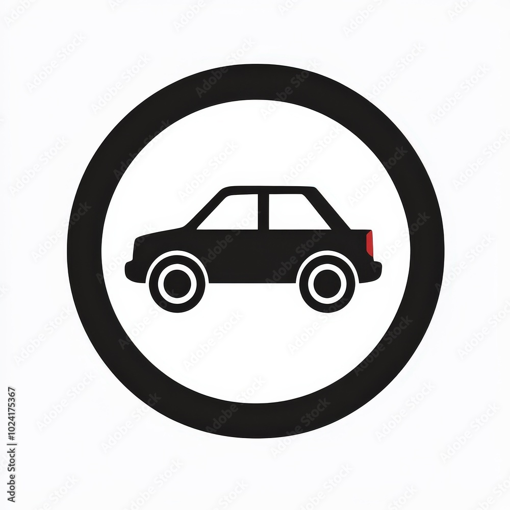 No Car Sign - Icon of Restricted Parking Regulation on White Street No Car Sign - Icon of Restricted Parking Regulation on White Street