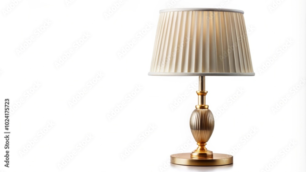 Gold Table Lamp With White Pleated Shade on White Background Asymmetrical Gold Table Lamp With White Pleated Shade on White Background Asymmetrical