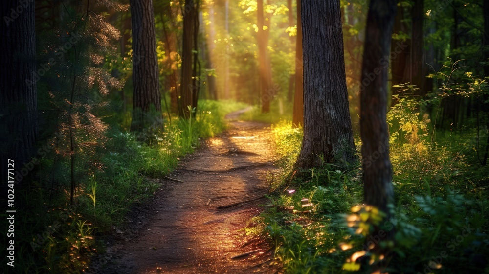 Obraz premium Sunbeams in the Forest Path