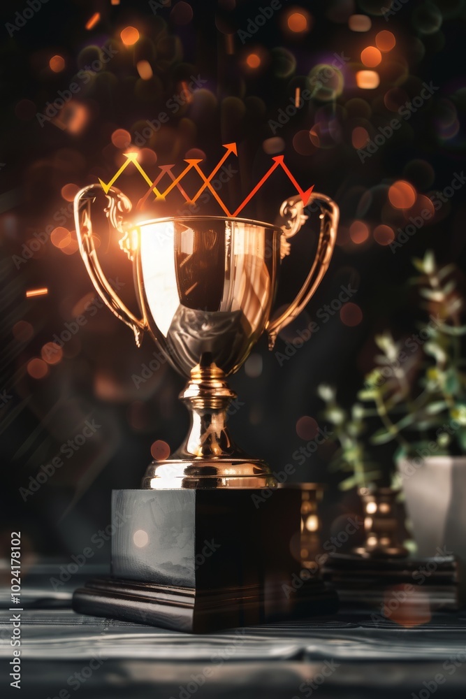 Business success with trophy and upward arrows. Business success with trophy and upward arrows.