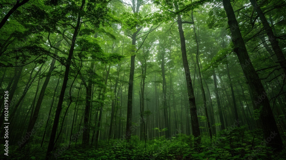 Obraz premium Misty Forest in Verdant Hues