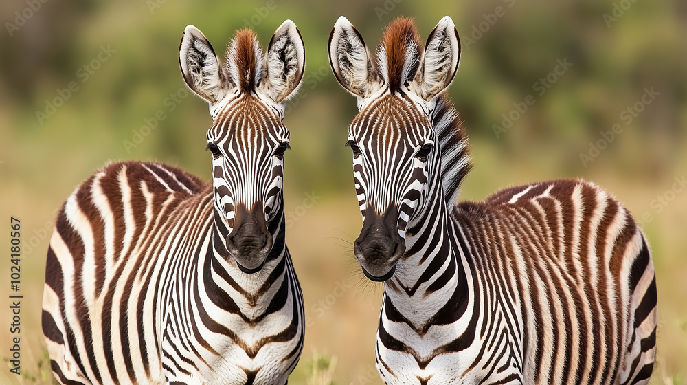 Fototapeta premium Two Curious Zebras Gazing